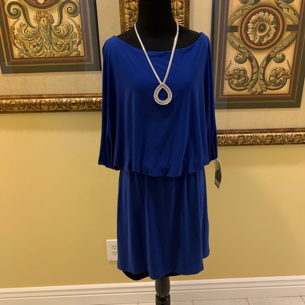 ***Scarlett Nite solid blue blouson dress size 12 NWT